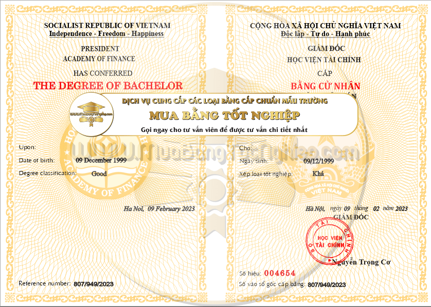 Đây là mẫu bằng của Học Viện Tài Chính, mẫu đúng theo quy chuẩn.