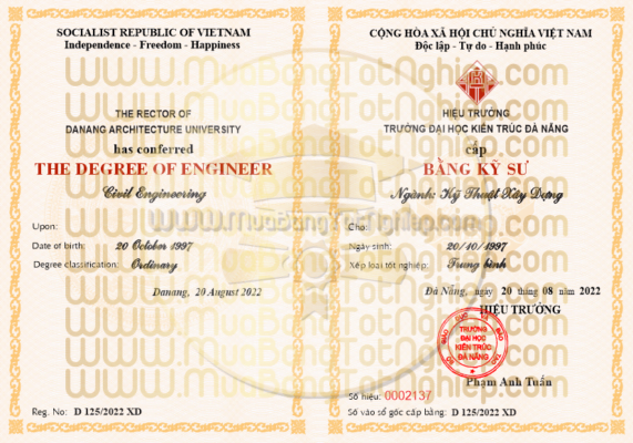 Đây là mẫu bằng đại học kiến trúc Đà Nẵng dành cho bạn tham khảo