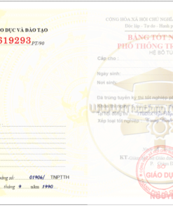 Mẫu bằng cấp 3 trung học phổ thông tphcm 1990 chuẩn