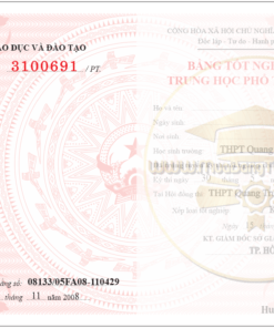 Mẫu bằng cấp 3 trung học phổ thông tphcm 2008