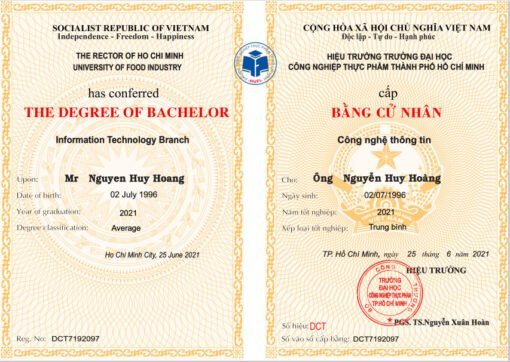 Mẫu bằng đại học công nghiệp thực phẩm TpHCM