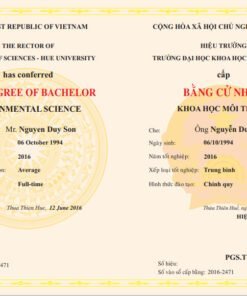 Mẫu bằng đại học khoa học thuộc đại học Huế
