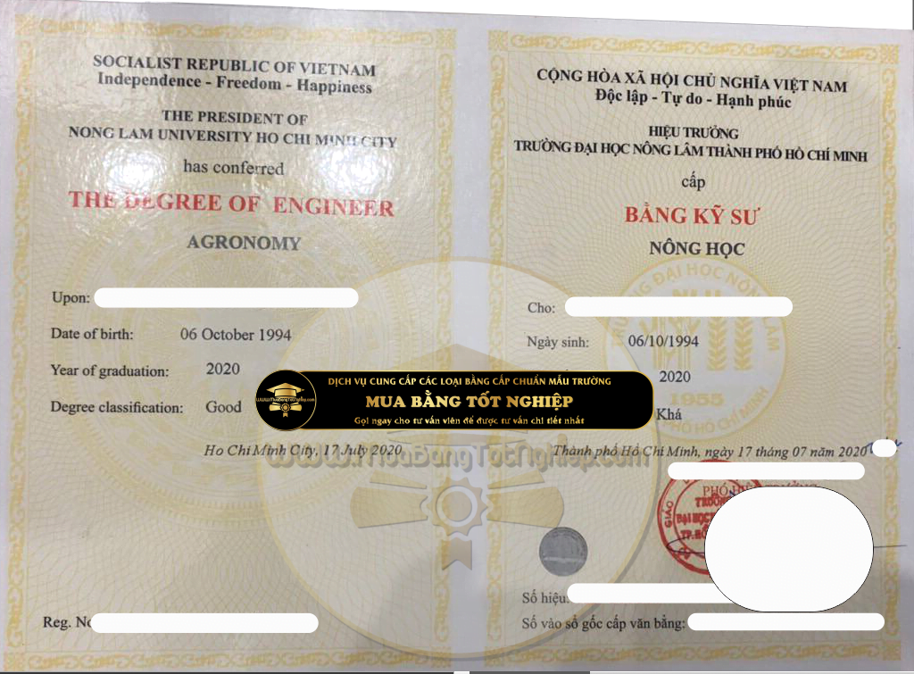 Cần mua làm bằng đại học Nông Lâm Tphcm, phôi chuẩn trường cấp