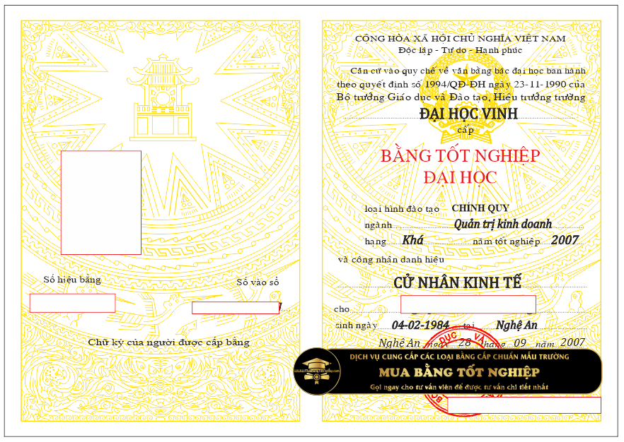 Cần Làm Bằng ĐH Vinh năm 2007 liên hệ ngay với chúng tôi