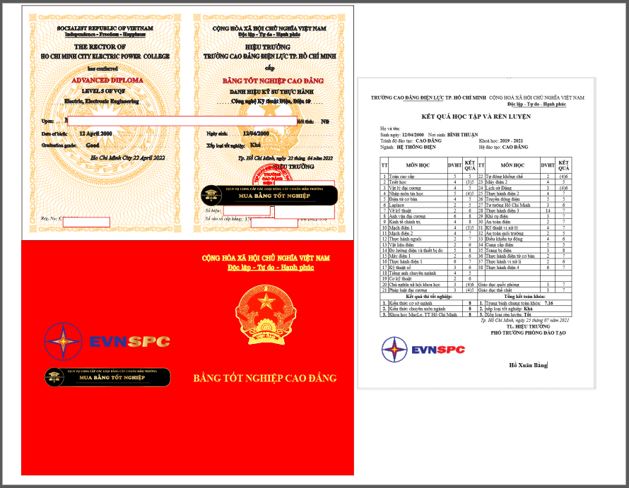 Dịch vụ làm bằng trường cao đẳng Điện lực TpHCM, cung cấp văn bằng chuẩn phôi của trường.
