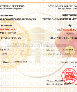 Cần Mua Chứng Chỉ sơ cấp nhân viên bán xăng dầu