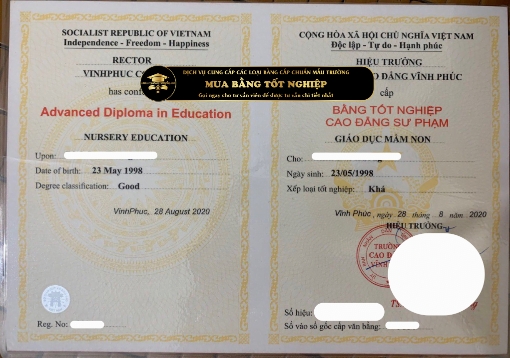 Cần mua bằng cao đẳng Vĩnh Phúc 2020, mẫu chuẩn