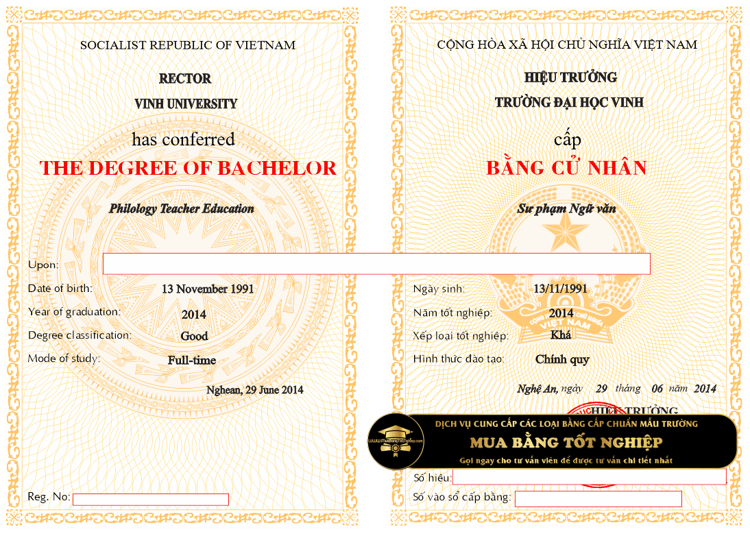 Cần Mua Bằng Đại Học Vinh, mẫu bằng những năm trước 2017