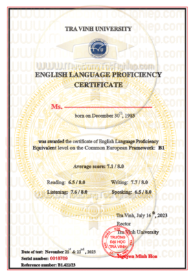 mẫu bằng chứng chỉ ngoại ngữ đại học Trà Vinh 2022