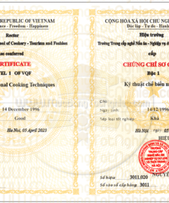 Chứng chỉ sơ cấp kỹ thuật chế biến món ăn chuẩn mẫu