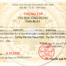 chứng chỉ tin học A1 chuẩn theo quy định Sở Giáo Dục