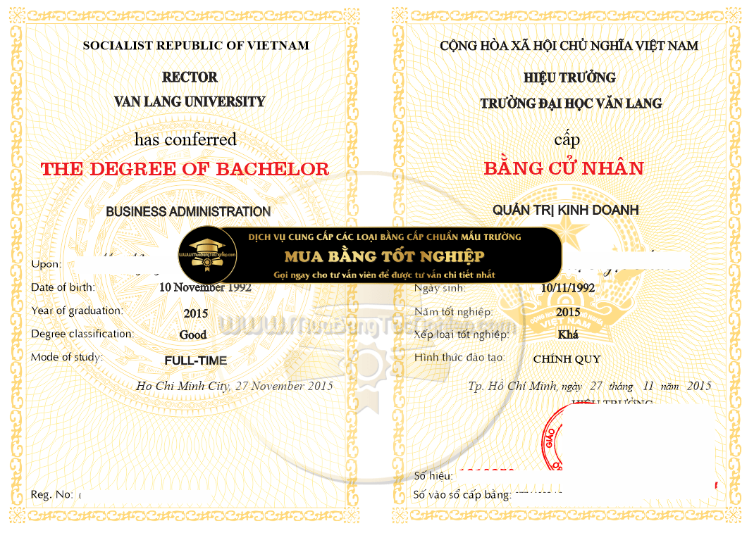 làm bằng đại học văn lang 2015, mẫu chuẩn của trường