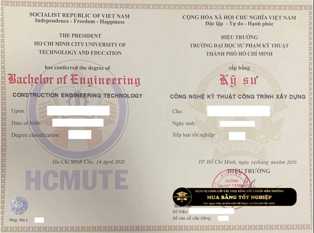 Làm Bằng ĐH Sư Phạm Kỹ Thuật TpHCm, mẫu chuẩn từ trường