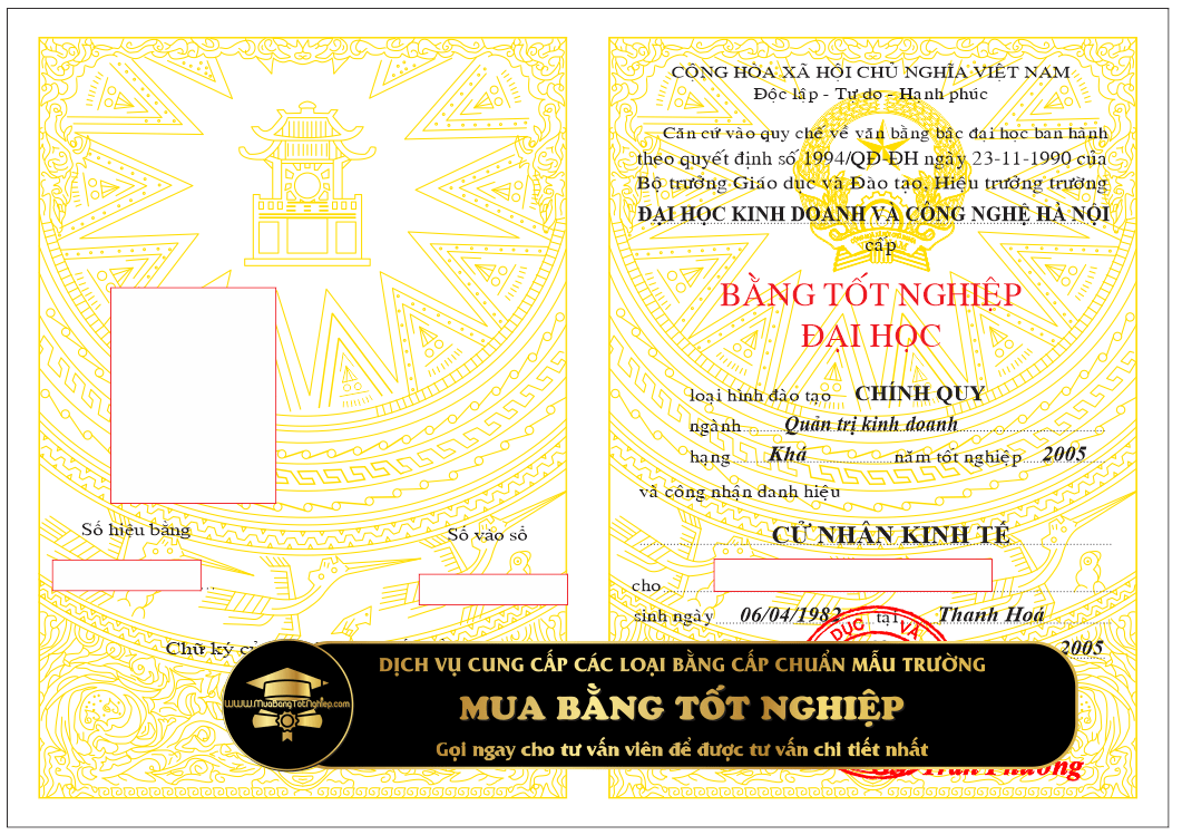 Mẫu bằng trước những năm 2009 của trường ĐH KDCNHN