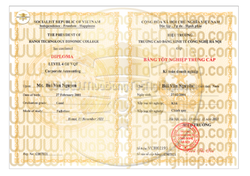 bằng trung cấp trường cao đẳng kinh tế và công nghệ hà nội
