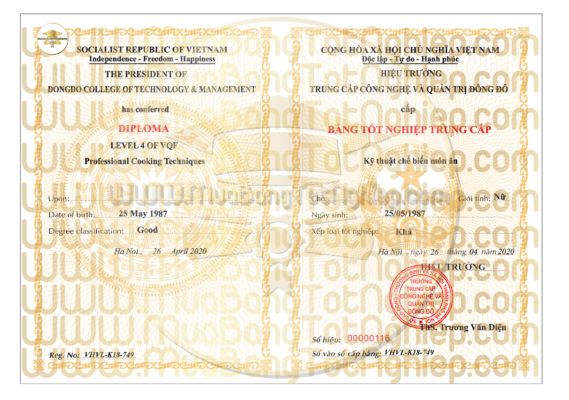 mẫu bằng trung cấp công nghẹ và quản trị đông đô