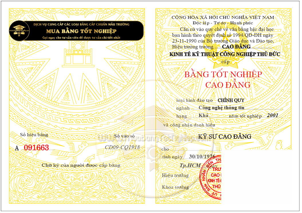 mẫu bằng cao đẳng trước 2009 trong nước