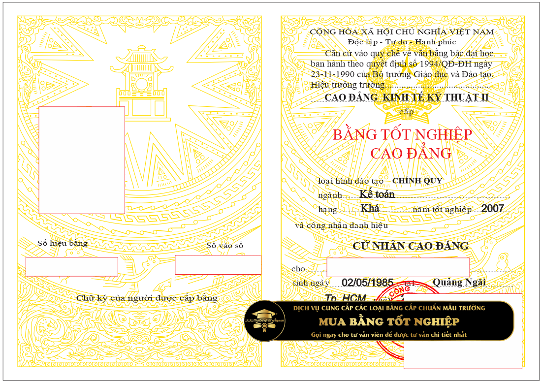 mẫu bằng cao đẳng công thương thành phố Hồ Chí Minh những năm trước 2009