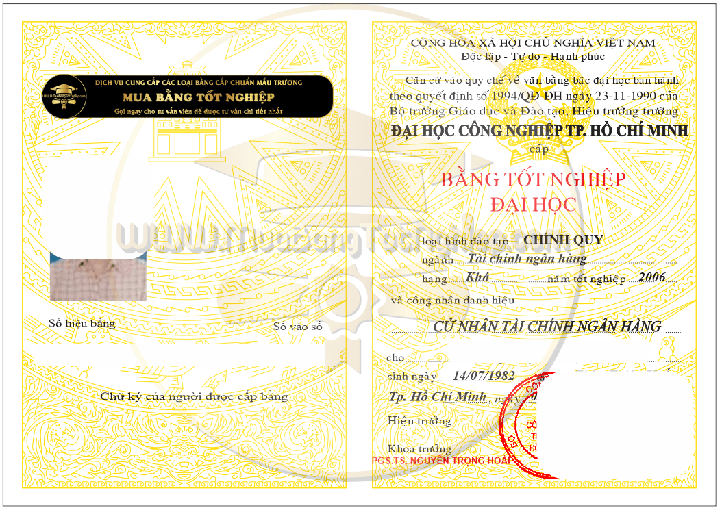 mẫu bằng năm 2006 cử nhân kinh tế của trường ĐH Công Nghiệp TpHCM
