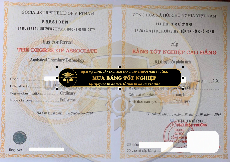 mẫu bằng tốt nghiệp hệ cao đẳng của trường đại học Công Nghiệp tphcm