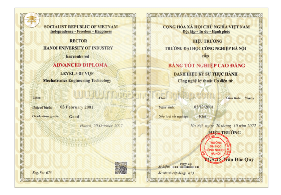 mẫu làm bằng cao đẳng công nghiệp hà nội trường đại học công nghiệp hà nội