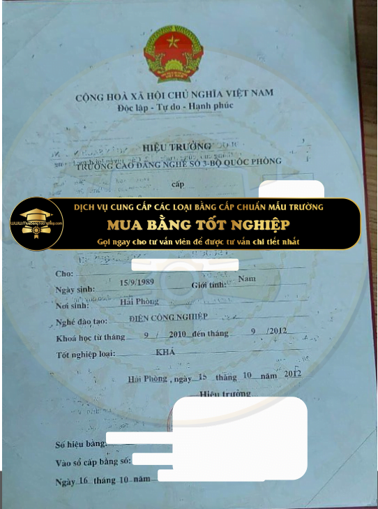 cần mua bằng cao đẳng nghề số 3 của Bộ Quốc Phòng năm 2012