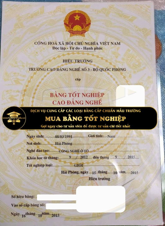 Mua Bằng Cao đẳng nghề Số 3 năm 2015, bạn sẽ thấy 1 số điểm khác birt65 với mẫu 2012