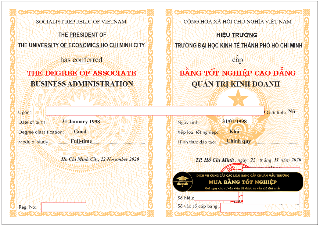 Bằng hệ cao đẳng được cấp tại trường ĐH Kinh Tế TPHCM