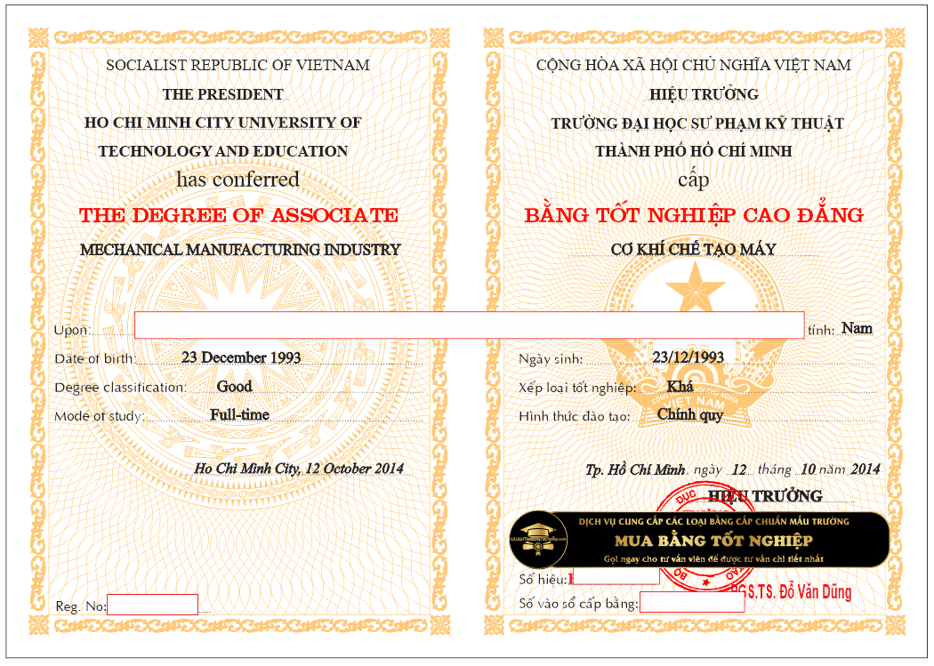 mua bẳng CD trường DH SPKT TpHCM, cam kết chuẩn mẫu bằng từ năm