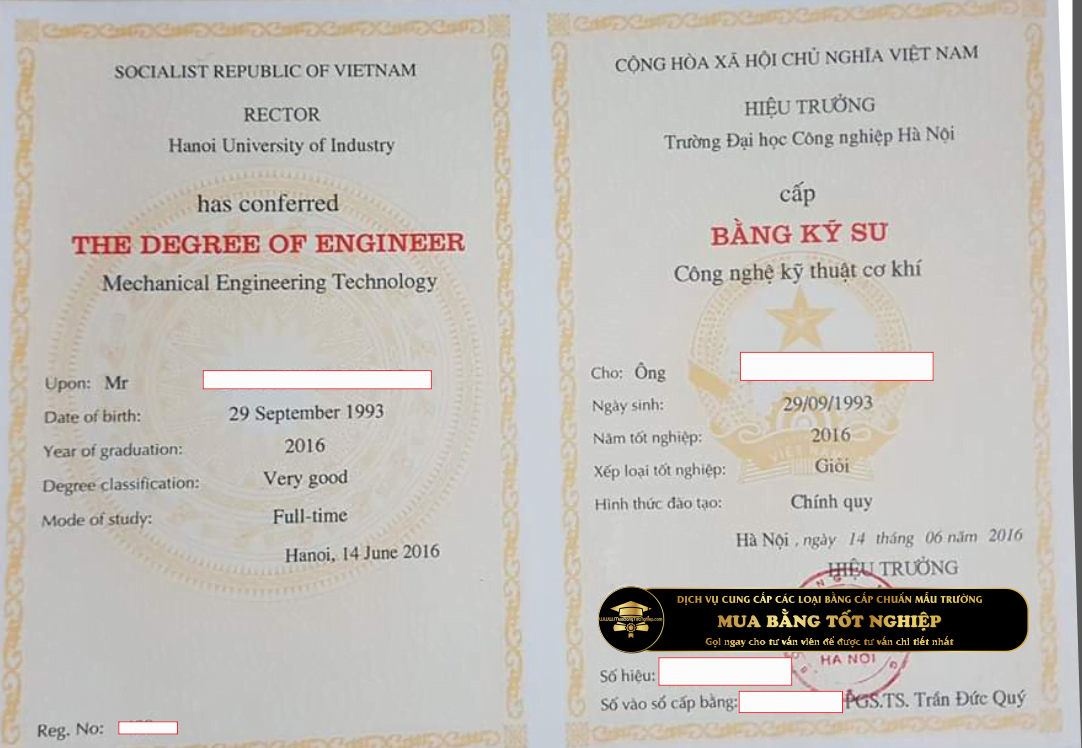 Mua bằng ĐH Công Nghiệp HN, mẫu chuẩn của trường