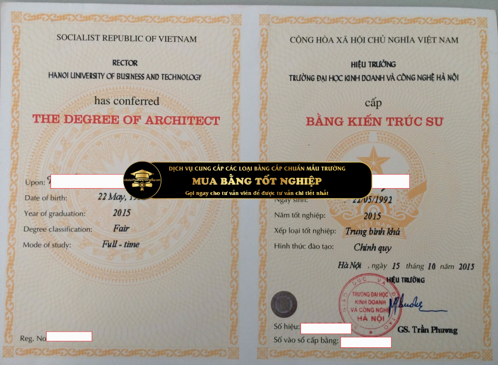 Mua bằng DH Kinh doanh và CNHN, Mẫu bằng cấp cho sinh viên.