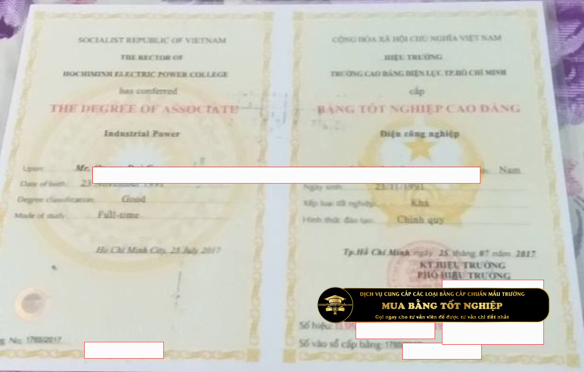 Mua bằng trường cao đẳng điện lực Tphcm, mẫu chuẩn tại trường.