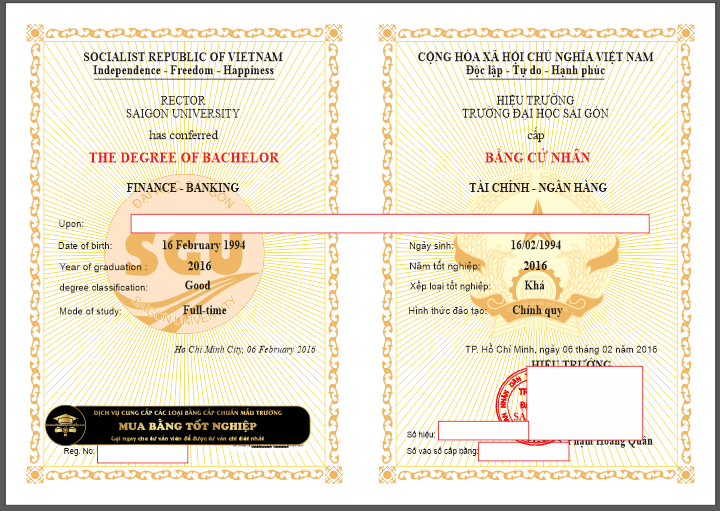 Bằng Đại học tài chính ngân hàng trường ĐH Sài Gòn