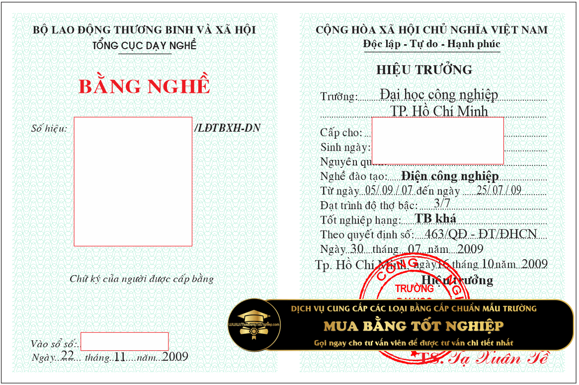 Bằng nghề trường đại học Công nghiệp TpHCM, ngành Điện công nghiệp
