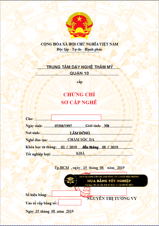 Mua Chứng chỉ sơ cấp nghề chăm sóc da tại trung tâm dạy nghề thẩm mỹ quận 10, Tp.HCM