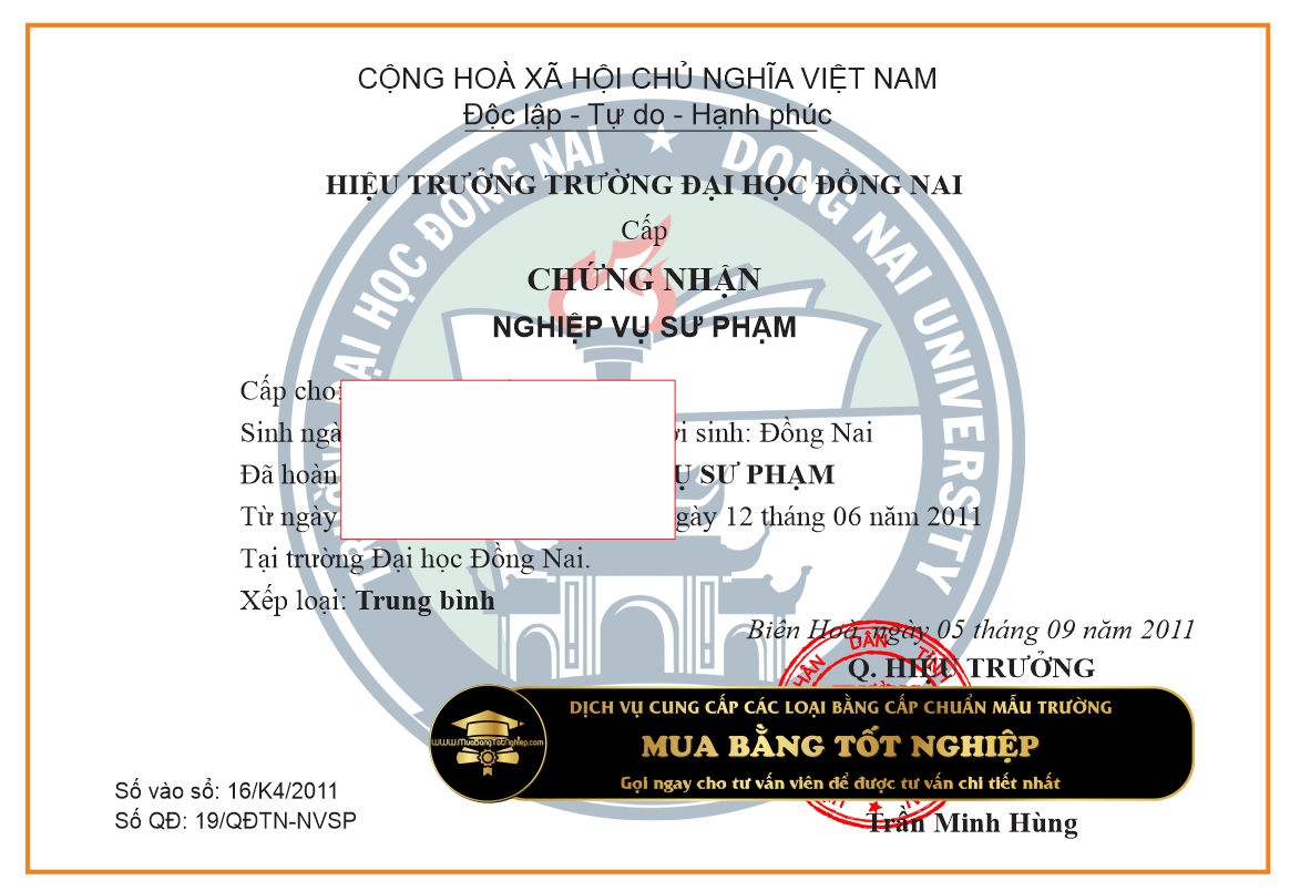 Chứng chỉ nghiệp vụ sư phạm đây là mẫu cho khách hàng cần mua bằng tham khảo