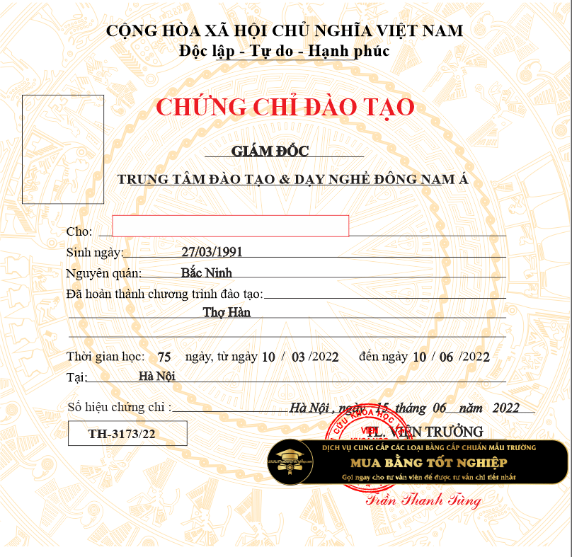 Dịch vụ cung cấp các loại chứng chỉ sơ cấp nghề của tất cả các trung tâm đào tạo chứng chỉ thợ hàn