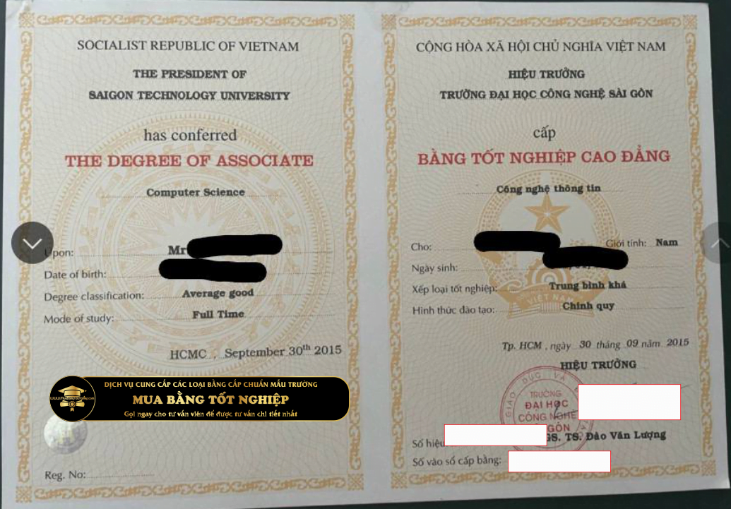 Làm bằng cao đẳng trường đại học công nghệ sài gòn, bằng chinh quy tại trường
