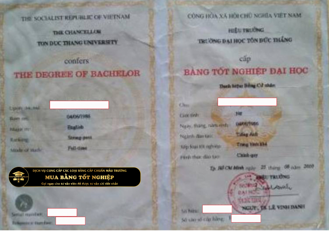 Mẫu bằng ĐH Tôn Đức Thắng năm 2010, văn bằng có sự khác biệt hoàn toàn.
