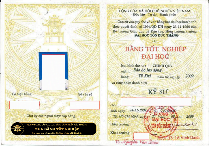 Làm bằng Đại Học TDT năm 2009 mẫu bằng chung.
