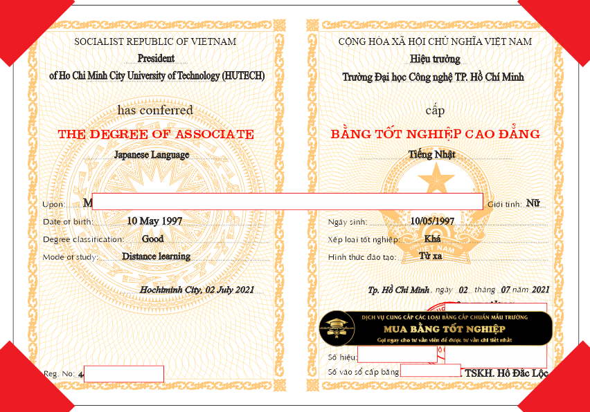 Mua bằng cao đẳng trường ĐH Hutech, bằng chuẩn mẫu từ trường đưa về