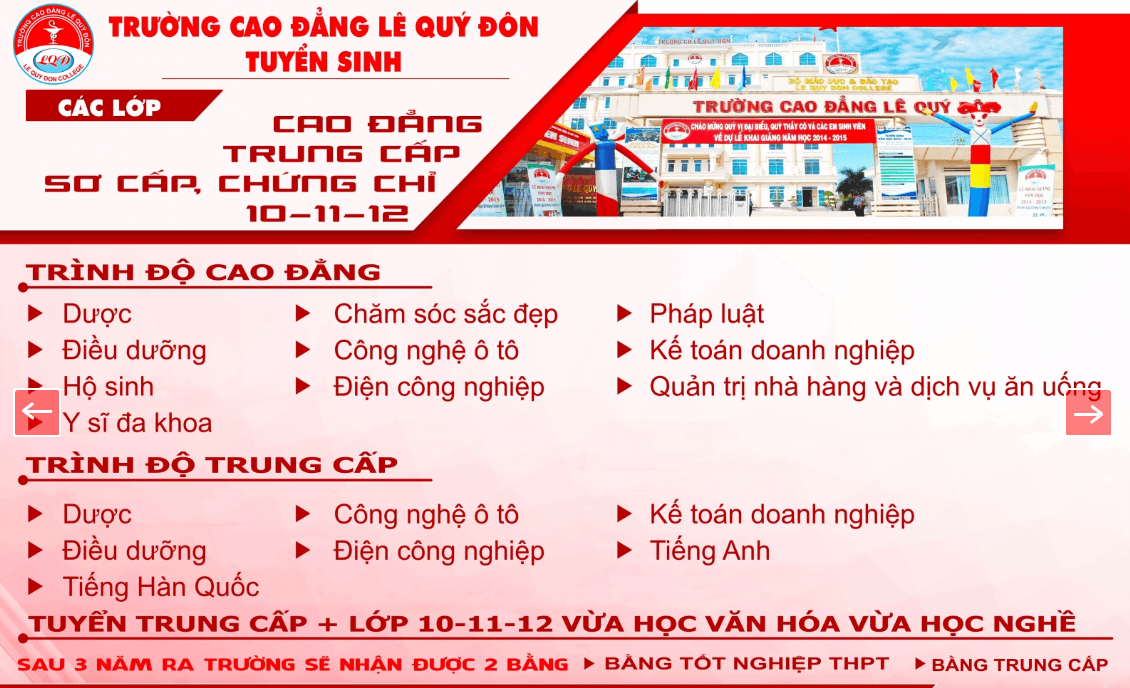 ngành đào tạo tại trường CĐ Lê Quý Đôn